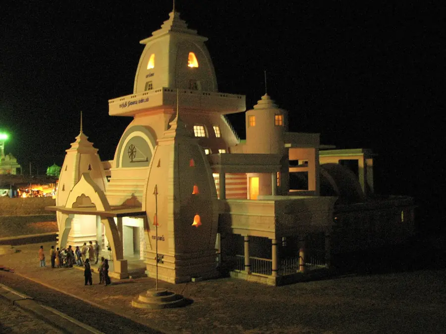 The Odisha-style Gandhi Mandapam on the Kanyakumari shore road with its central roof aperture